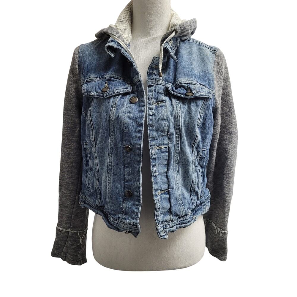 Free People jean sweatshirt hoodie crop gray stretch y2k indie medium